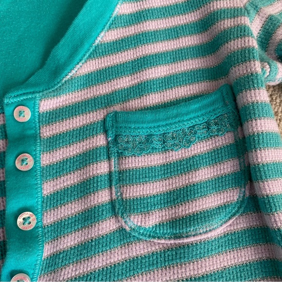 Victoria’s Secret Thermal Pajama Set Pants Henley Top Striped Metallic Small - Picture 3 of 15